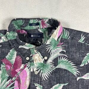 Reyn Spooner Classic Fit Mens Large Tropical Bird Palm Print Aloha Shirt Gray